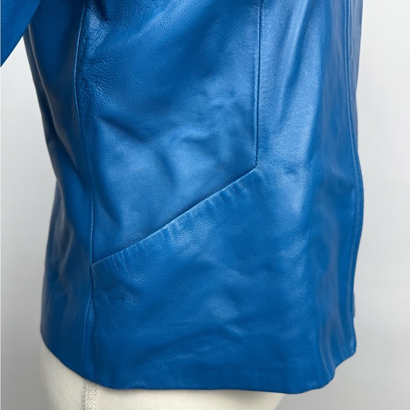 Pendleton Women's Blue Leather Jacket Moto Jacket Pockets Slim Fit Small - Picture 4 of 10